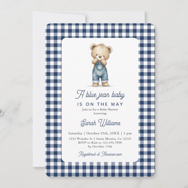 Invitation Un Baby shower de garçon Jean bleu (Devant)