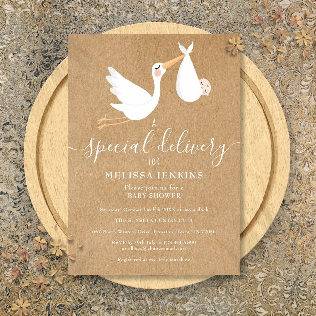 Invitation Un Baby shower de livraison spécial / Saupoudrer (A Special Delivery Stork Baby Shower Sprinkle Invitation)