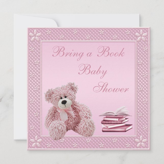 Invitation Un Baby shower de livres en Teddy rose pâle (Devant)