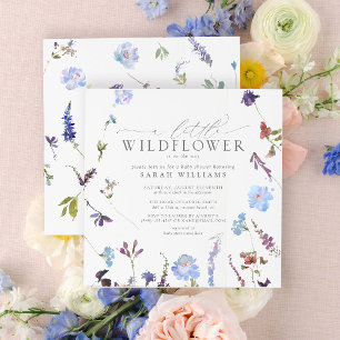 Invitation Un Baby shower D'Été Floral Bleu Un Peu Fleur sauv