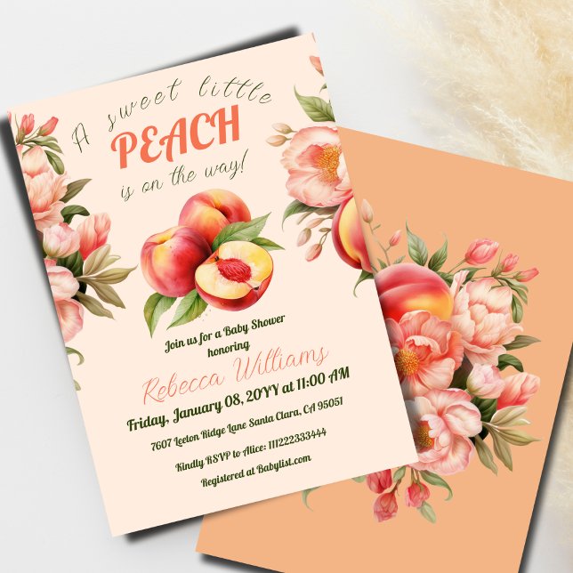 Invitation Un Baby shower Floral D'Été Doux Petite Pêche (Créateur téléchargé)