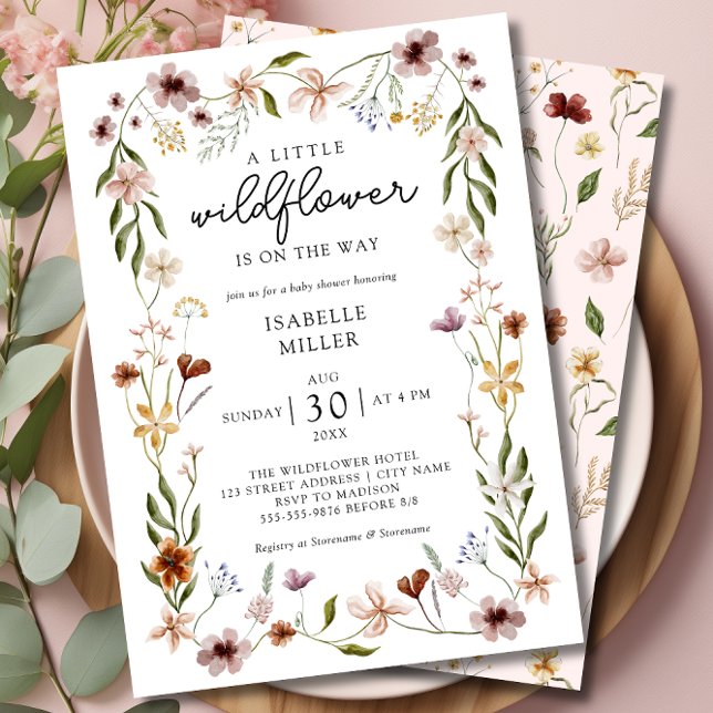 Invitation Un Baby shower Floral Un Petit Fleur sauvage (A Little Wildflower Floral Girl Baby Shower Invitation)