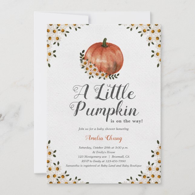 Invitation Un Baby shower Floral Un Peu Citrouille D'Automne (Devant)