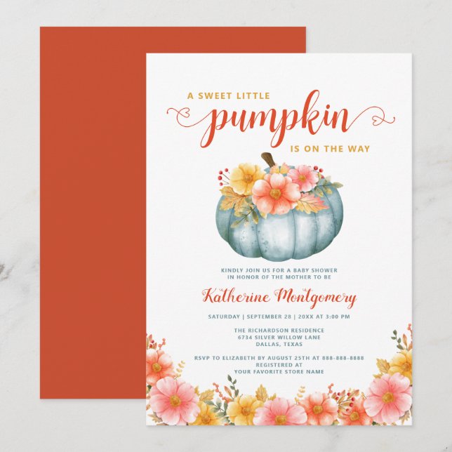 Invitation Un Baby shower Floral Un Peu Citrouille D'Automne  (Devant / Derrière)
