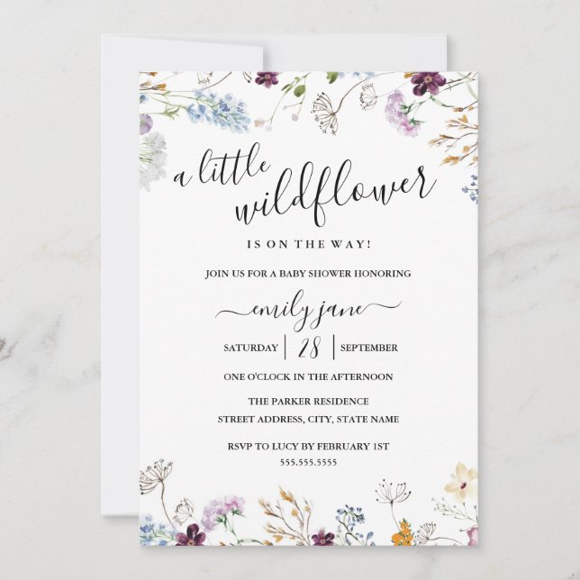 Invitation Un Baby shower Floral Un Peu Fleur sauvage (Devant)