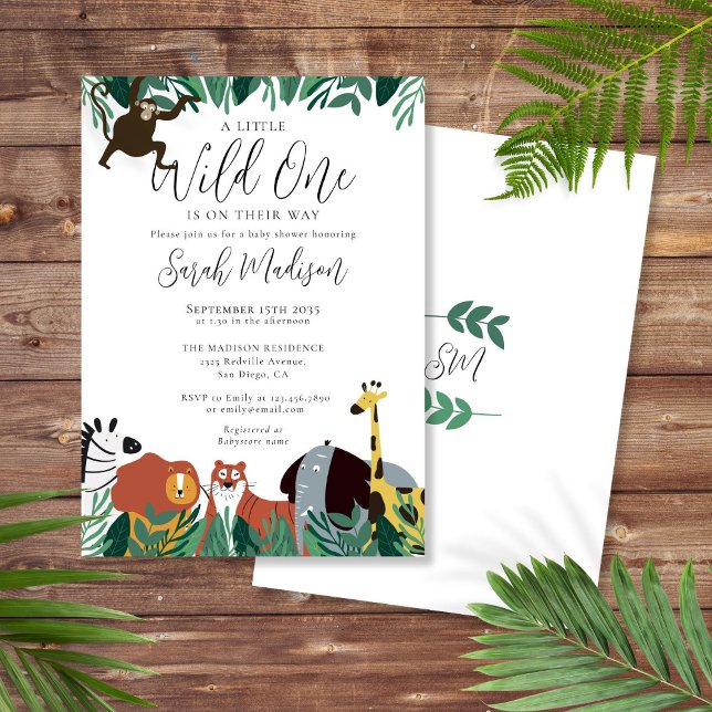 Invitation Un Baby shower Safari Un Peu Sauvage (A Little Wild One Safari Animals Baby Shower Invitation)