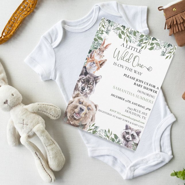 Invitation Un Baby shower sauvage Animaux forestiers (Créateur téléchargé)