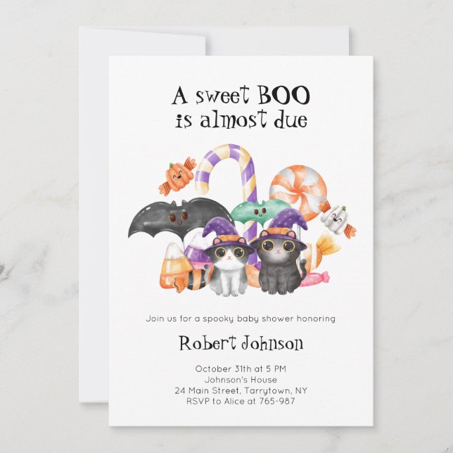 Invitation Un Baby shower sucré à thème Halloween Boo (Devant)