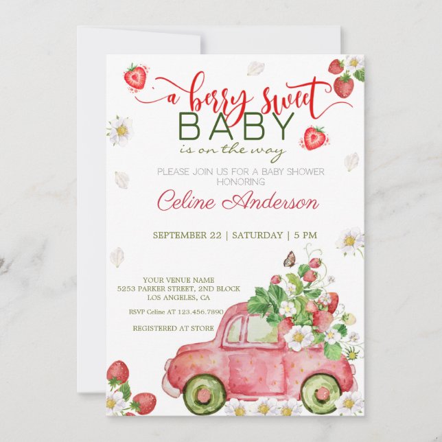 Invitation Un baby shower sucré aux baies (Devant)