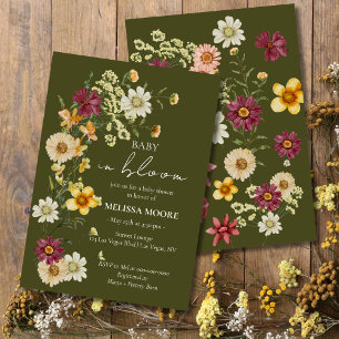 Invitation Un Baby shower Vert Sage Un Peu Fleur sauvage