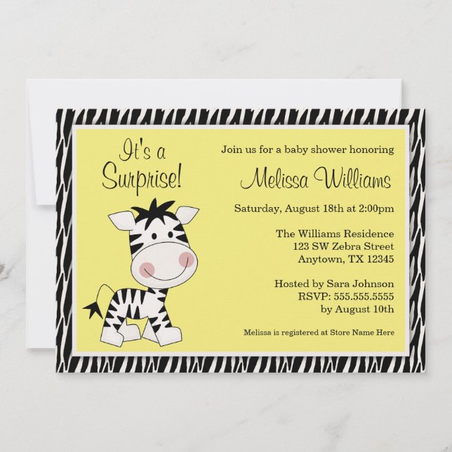 Invitation Un Baby shower zèbre jaune mignon et neutre entre  (Devant)