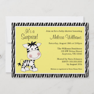 Invitation Un Baby shower zèbre jaune mignon et neutre entre
