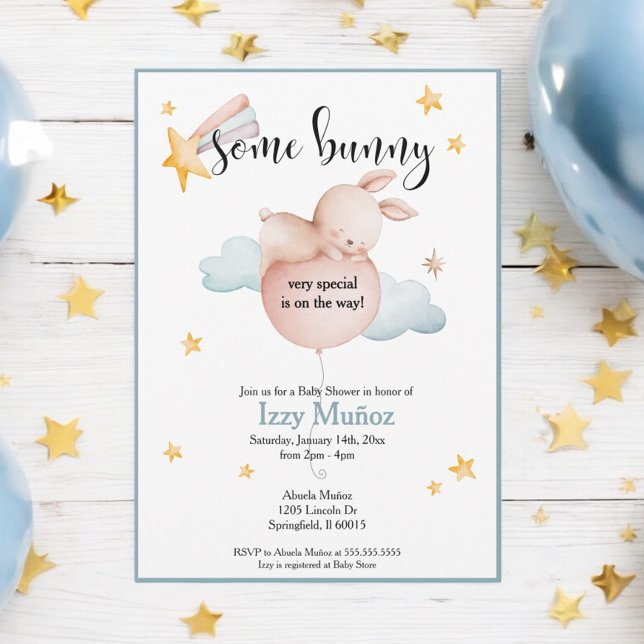 Invitation Un Ballons de lapin et un Baby shower d'étoiles de (Créateur téléchargé)