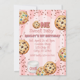 Invitation Un bébé adorable, gâteau rose pour le 1er annivers