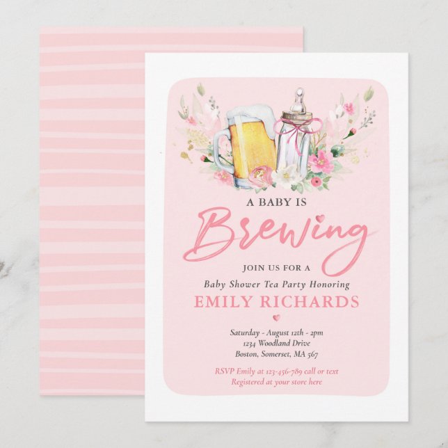 Invitation Un Bébé Brasse Bouteille & Baby shower De Lait De  (Devant / Derrière)
