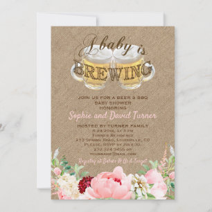 Invitation Un bébé brasse Burlap Floral Baby shower barbecue