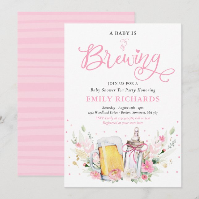 Invitation Un bébé brasse de la bouteille et du Baby shower d (Devant / Derrière)