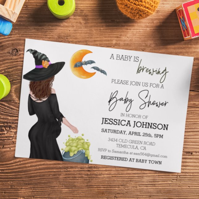 Invitation Un bébé brasse de l'aquarelle sorcière personnalis (Créateur téléchargé)