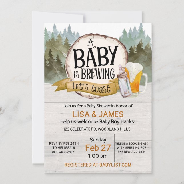 Invitation Un bébé brasse du Baby shower, Baby shower co-Ed (Devant)