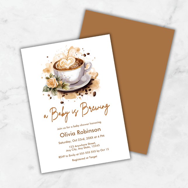 Invitation Un bébé brasse du Baby shower café Brown (A Baby is Brewing Brown Coffee Baby Shower Invitation )