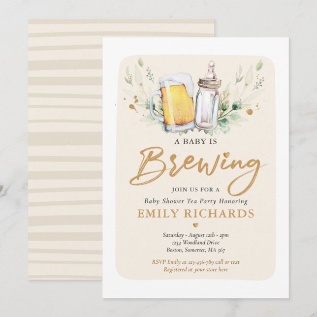 Invitation Un bébé brasse du Baby shower de bière vert (Devant / Derrière)