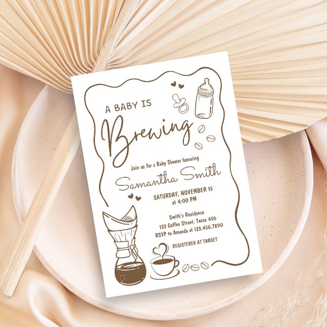 Invitation Un bébé brasse du Baby shower de café (A Baby is Brewing Coffee Hand Drawn Baby Shower Invitation)