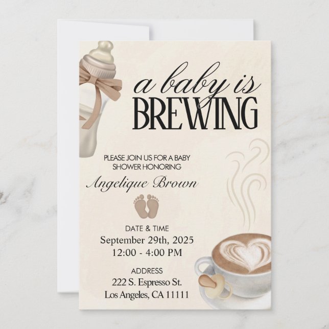 Invitation Un Bébé Brasse Du Café Baby shower Thème Evite (Devant)