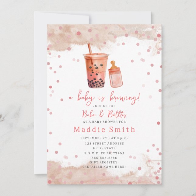 Invitation Un Bébé Brasse Du Thé Bubble Boba Baby shower Fill (Devant)