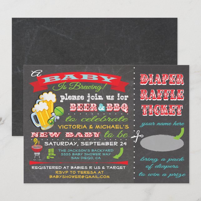 Invitation Un bébé brasse le Baby shower de couche Billet (Devant / Derrière)