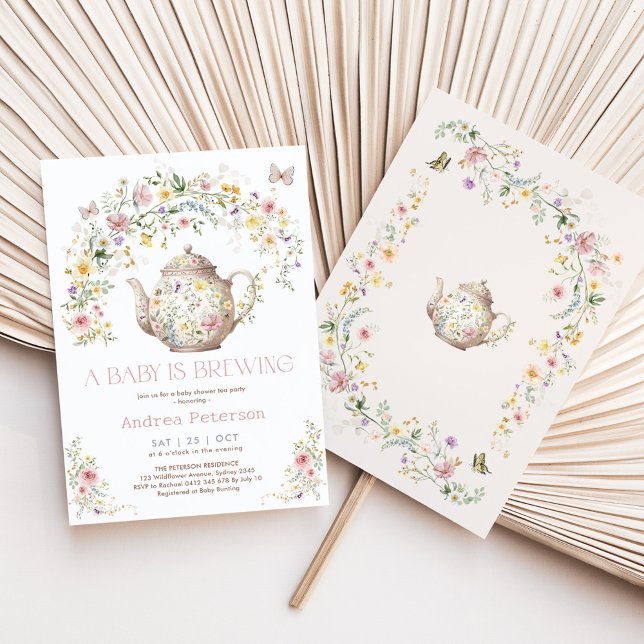 Invitation Un bébé brasse le Baby shower de Tea Party Fleur s (Créateur téléchargé)