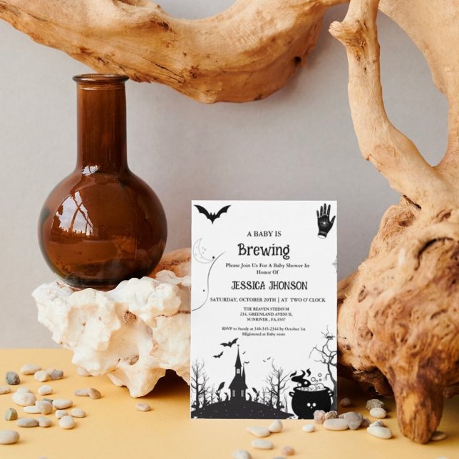 Invitation Un bébé brasse le Baby shower noir d'Halloween (Créateur téléchargé)