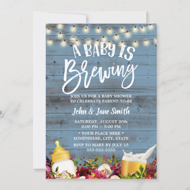 Invitation Un bébé brasse un Baby shower de bière bleu poussi (Devant)