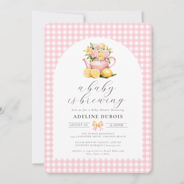 Invitation Un bébé brasse un Baby shower de fleurs roses (Devant)