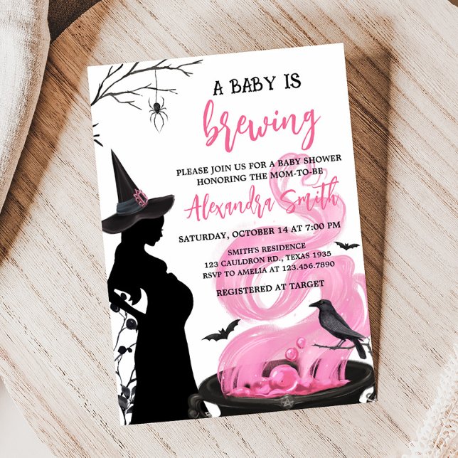 Invitation Un bébé brasse un Baby shower de sorcière rose (Pink Witch Baby Shower Invitation)