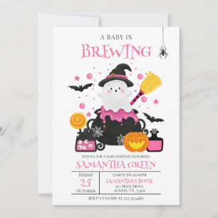 Invitation Un bébé brasse un Baby shower d'Halloween rose