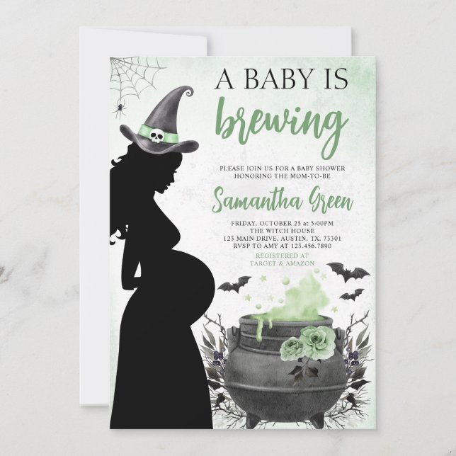 Invitation Un bébé brasse un Baby shower d'Halloween vert (Devant)