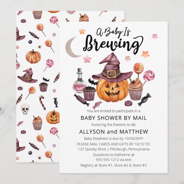 Invitation Un bébé brasse une douche d'Halloween par la poste (Devant / Derrière)