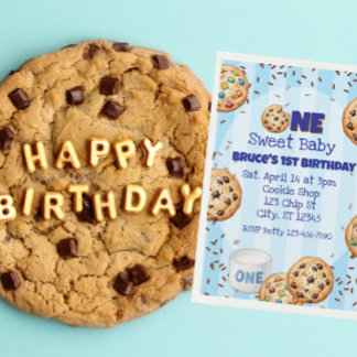 Invitation Un bébé doux, cookie bleu 1er anniversaire