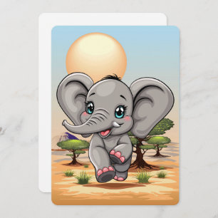 Invitation Un bébé éléphant qui sonne heureux dans la savane 