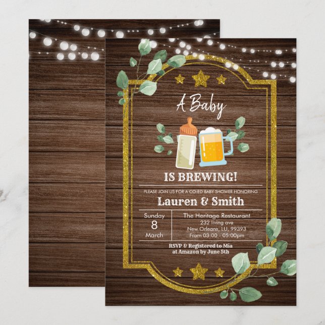 Invitation Un bébé est en train de brasser co-Ed Baby shower  (Devant / Derrière)