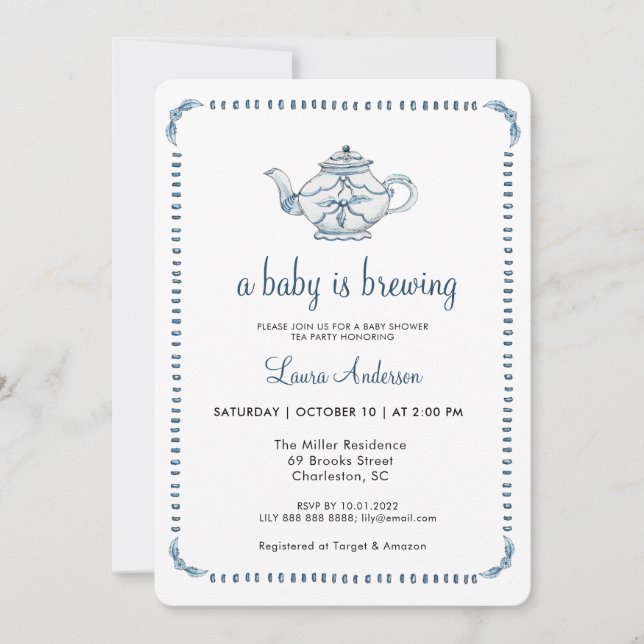 Invitation Un bébé est en train de brasser le Baby shower de  (Devant)