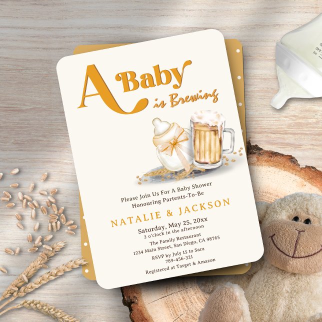 Invitation Un bébé est en train de brasser un Baby shower de  (A Baby is Brewing Gender Neutral Coed Baby Shower Invitation )