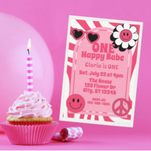 Invitation UN Bébé Heureux, rose 1er Anniversaire