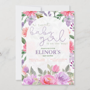 Invitation Un bébé mauve et rose Baby shower floral