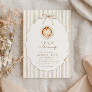 Invitation Un bébé prépare du café Baby Shower Rayure marron