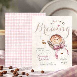 Invitation Un bébé prépare un café ruban rose bébé shower