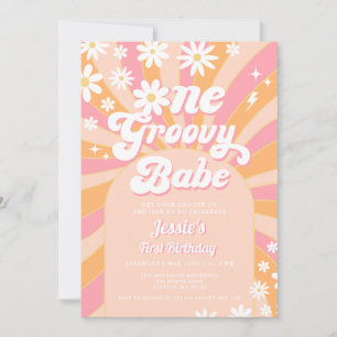 Invitation Un bébé Super rose marguerite rétro 1er anniversai