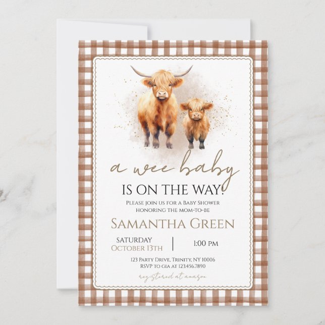 Invitation Un bébé Wee Fall Highland Cow Baby shower (Devant)