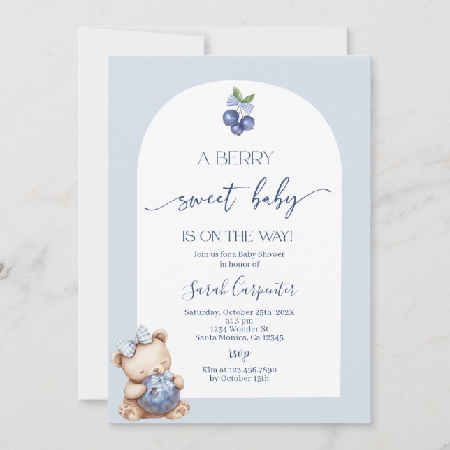 Invitation Un Berry Sweet Baby Blueberry Baby shower Invitati (Devant)