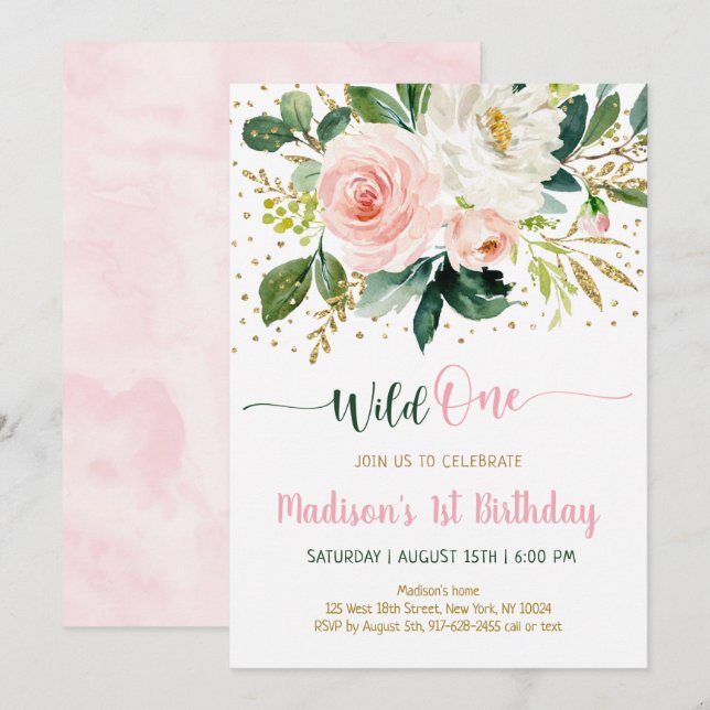 Invitation Un Boho sauvage Floral Rose Gold Anniversaire (Devant / Derrière)